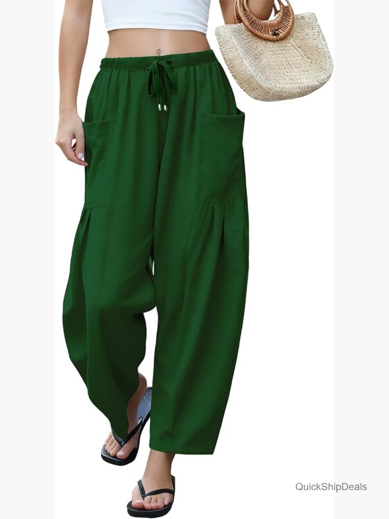 Wide Leg Linen Pants Casual Drawstring Palazzo Harem Pants